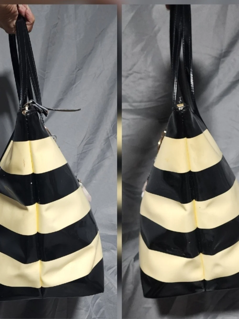 Kate Spade Large Black & Ivory Striped Tote Bag Purse Pool Bag